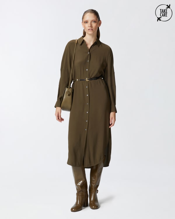 Silk midi shirt dress hot sale
