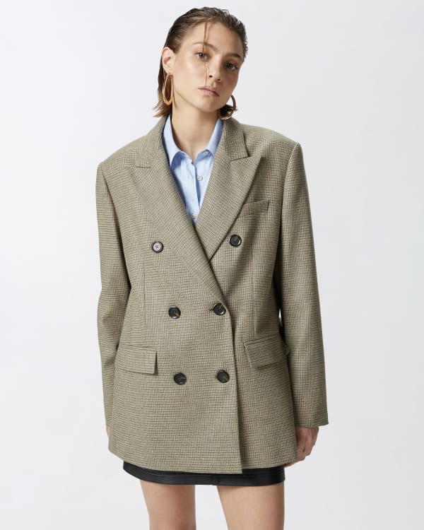 Check blazer coat hot sale