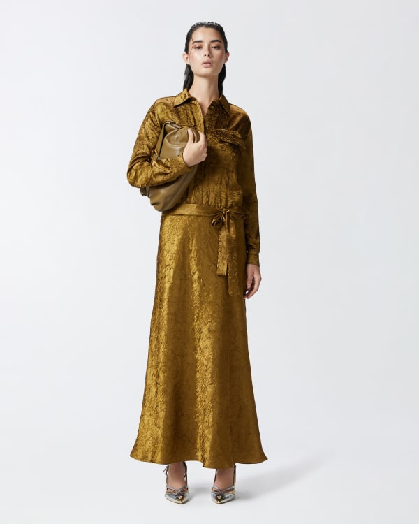 Gold satin shirt dress 2025