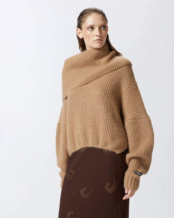 Ribbed pullover with large fold over neck PINKO Shop Online
