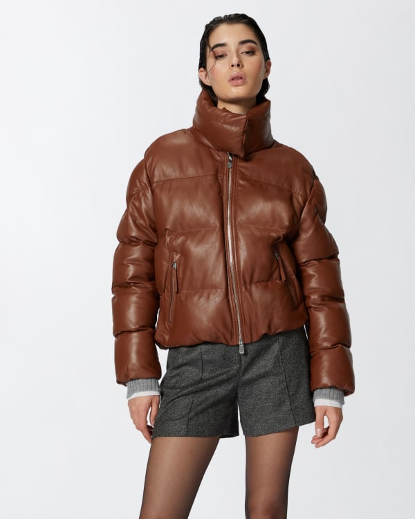 Short padded leather high-neck jacket PINKO → Shop Online Short padded leather high-neck jacket PINKO → Shop Online