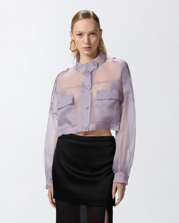 Small cropped jacket in sheer silk organza PINKO → Shop Online
