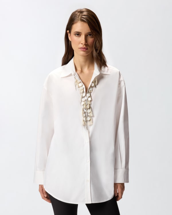 Shirt with bejewelled appliqués PINKO → Shop Online