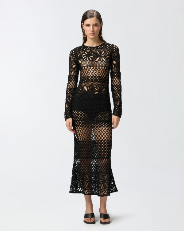Black Lace Bell Sleeve Mini Round Neck Openwork Bodycon Dresses Black Lace Bell Sleeve Mini Round Neck Openwork Bodycon Dresses