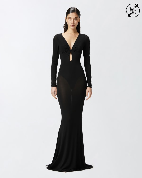 Elegant dress with semi-transparent skirt and train PINKO
