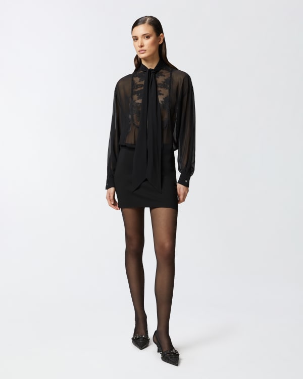 Mini dress with sheer shirt and lace PINKO → Shop Online