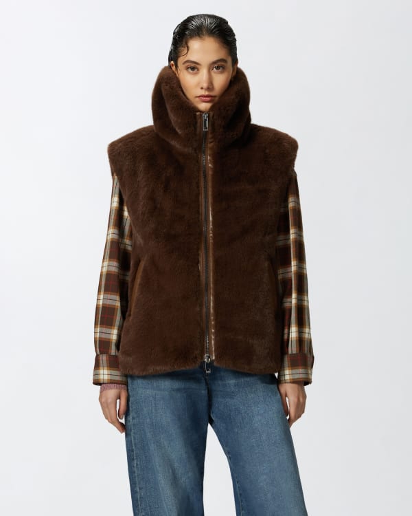 Sleeveless faux fur jacket online