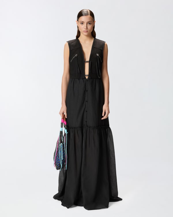 Long cotton dress with utility-style vest PINKO → Shop Online