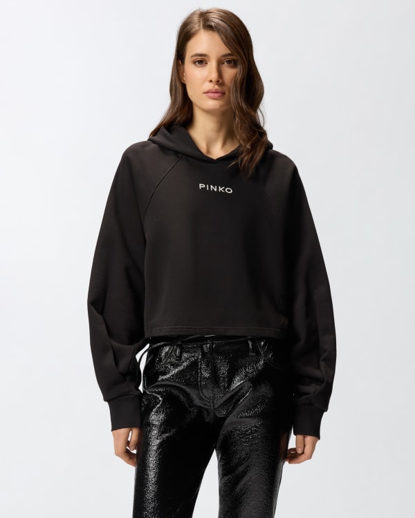 Cropped sweatshirt with embroidery PINKO → Shop Online