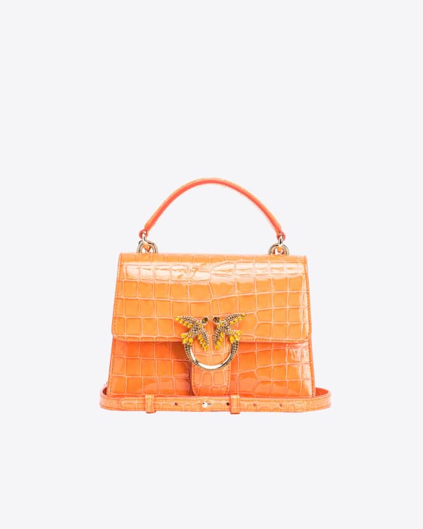 PINKO Galleria Mini Love Bag One Top Handle Light in shiny croc print leather