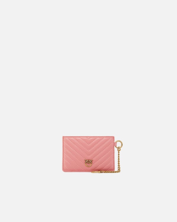 Matelasse leather card holder with chain PINKO Shop Online