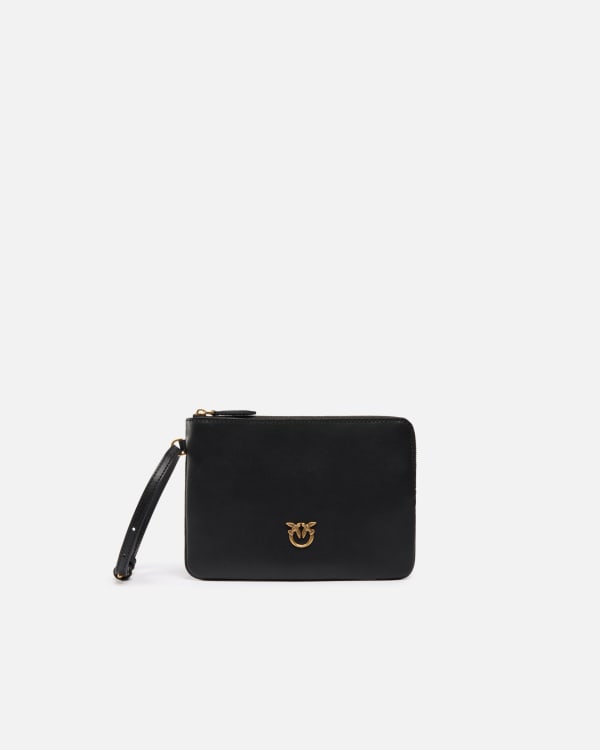 Square leather clutch with wristlet and birds logo PINKO
