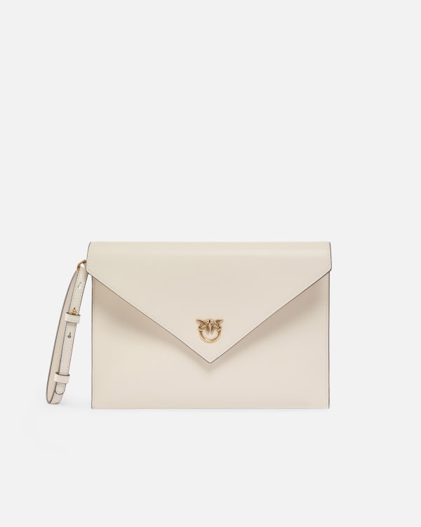 小物 carre70 love birds beige Leather clutch with Love Birds logo PINKO → Shop Online