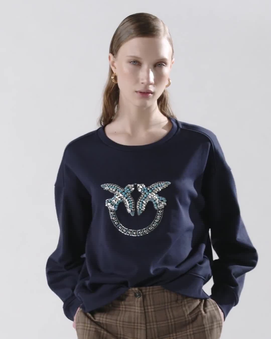 Crew-neck sweatshirt with Love Birds jewel embroidery PINKO