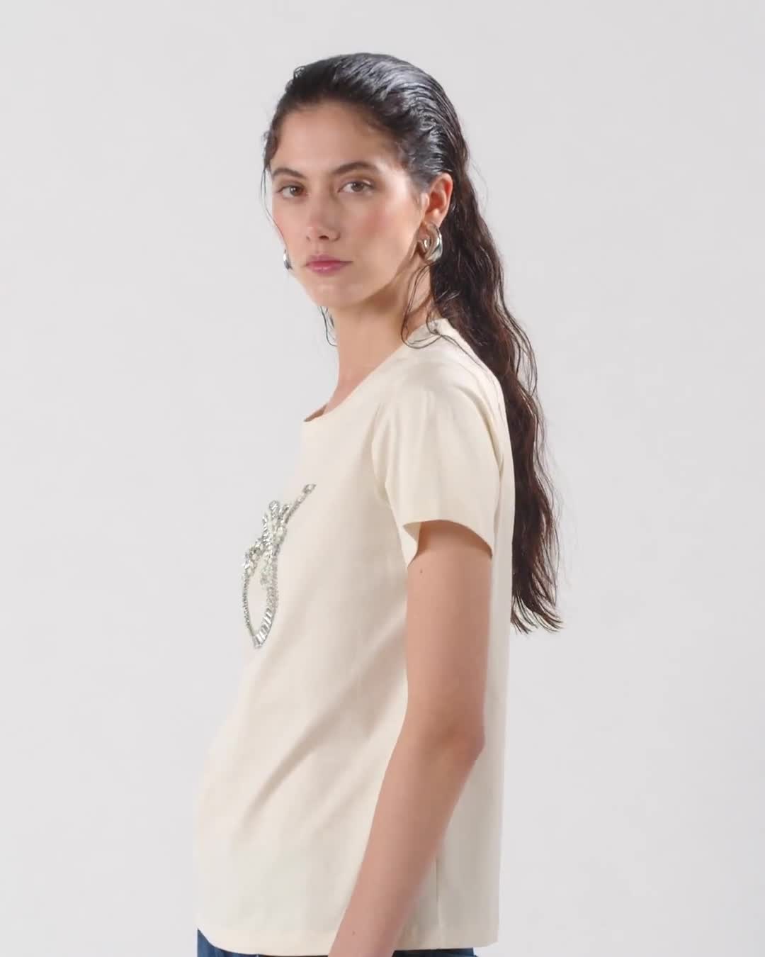 T-shirt with crystal-embroidered Love Birds logo PINKO