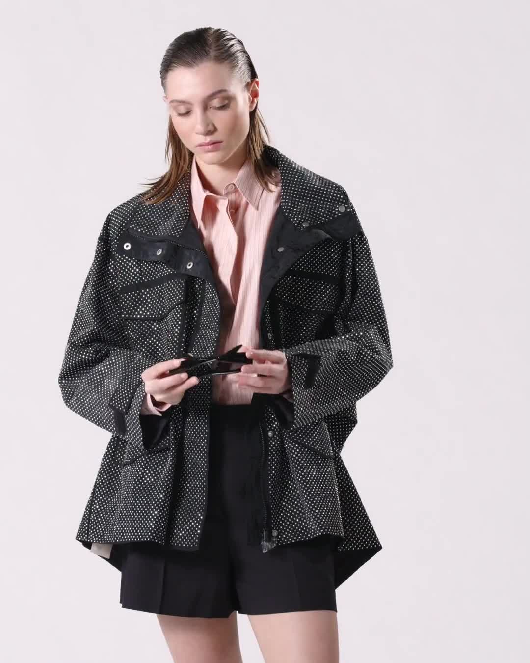 【PINKO】Technical parka with rhinestone-effect mini studs Denim Jacket with Rhinestones and Studs PINKO → Shop Online