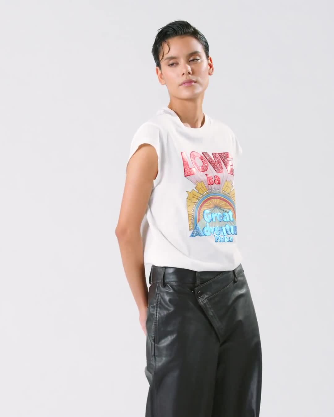 Love-print T-shirt with stars PINKO → Shop Online