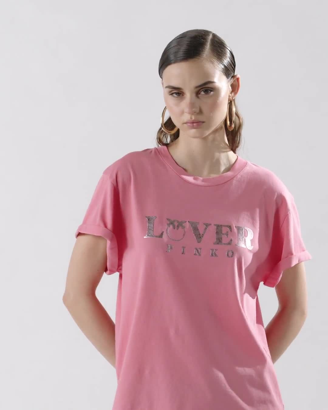 T-shirt with metallic print on front PINKO → Shop Online