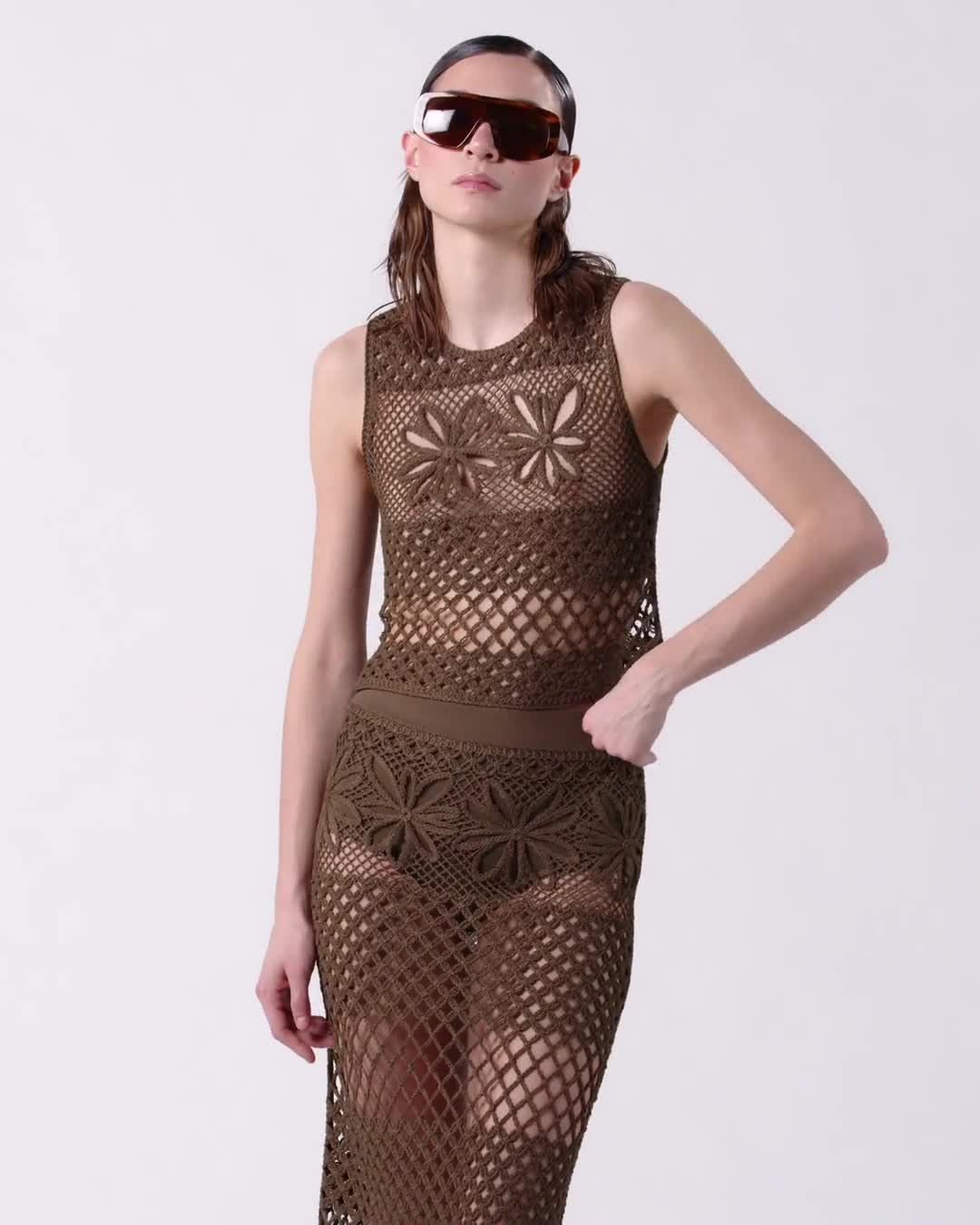 オールインワン・サロペット Pinko Openwork Mesh Dress With Mermaid Skirt Pinko Slip Dresses for Women | Lyst