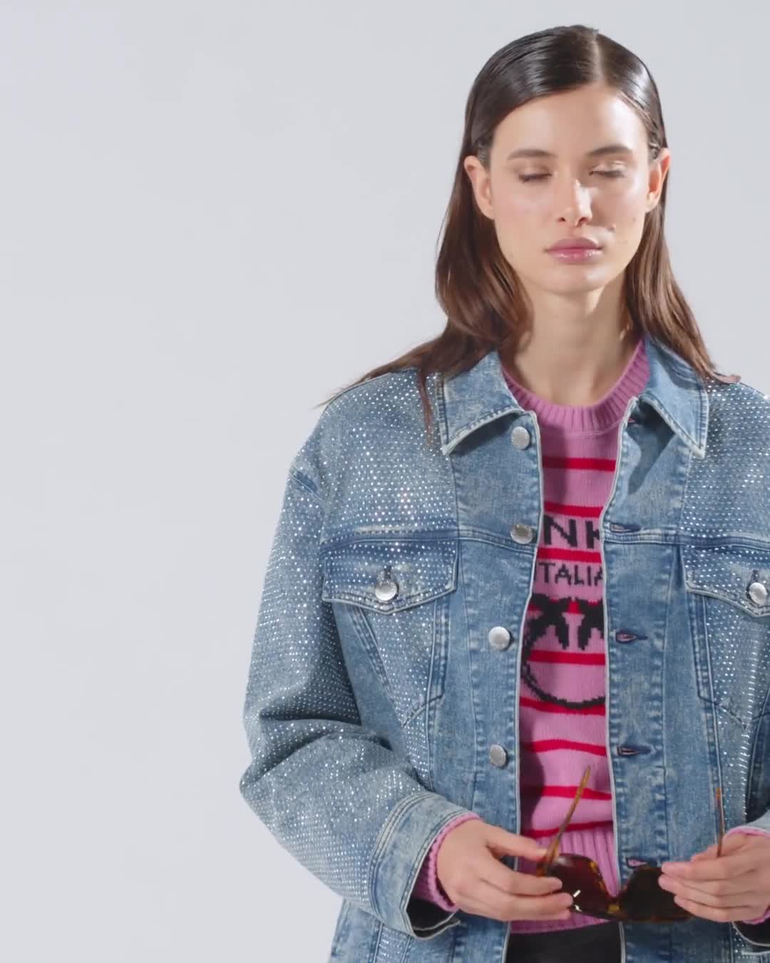 ジャケット PINKO Woman Jacket Denim 104800A2GI PJC Denim Jacket with Rhinestones and Studs PINKO → Shop Online
