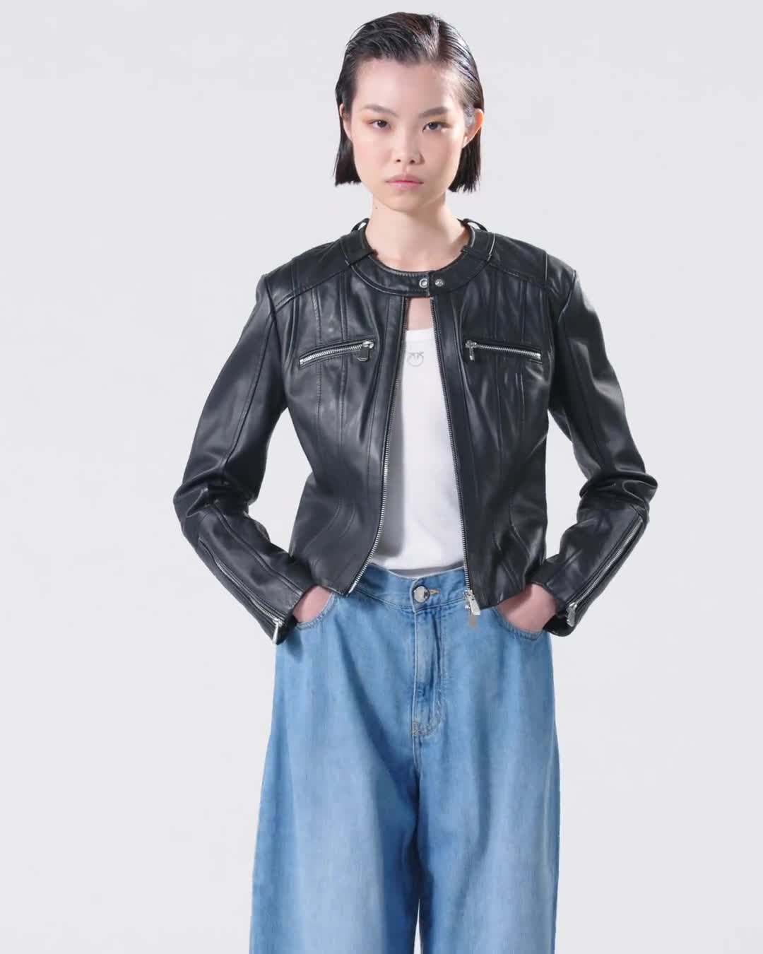 PINKO ネイビージャケット Pinko Mirko shiny nylon jacket for women 101598a11k Black