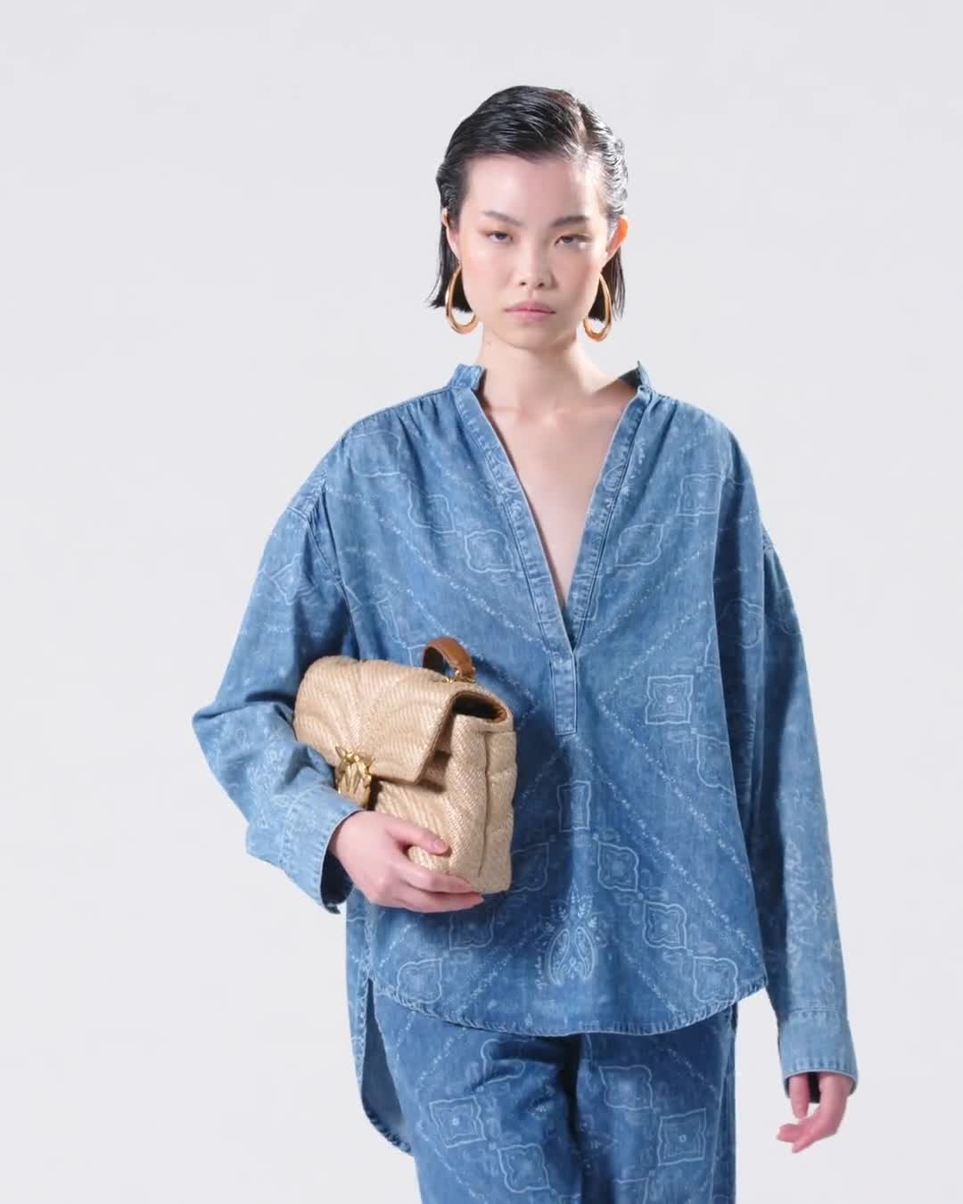 パンツ PINKO Woman Pants Gnawed Blue 103235A213 E28 Elegant wide-leg trousers with darts PINKO → Shop Online