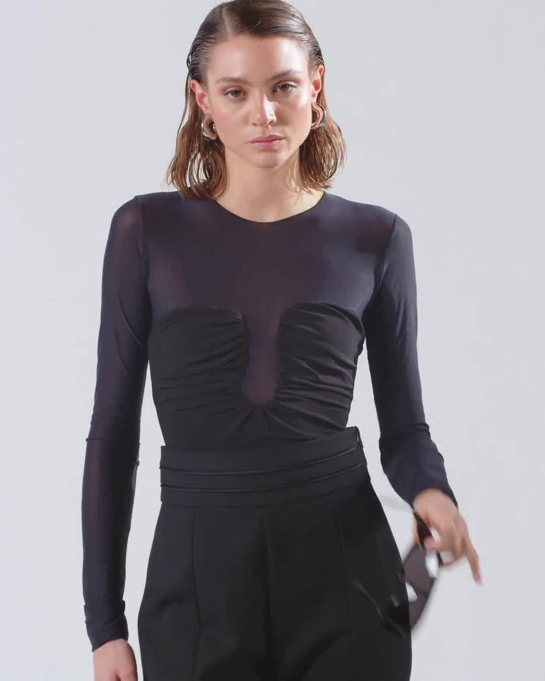 ★GENERAL IDEA★ WOMAN Jersey Top Flare Long One Piece [BLAC MUGLER | Asymmetric Jersey Bodysuit | Women | Black 1999