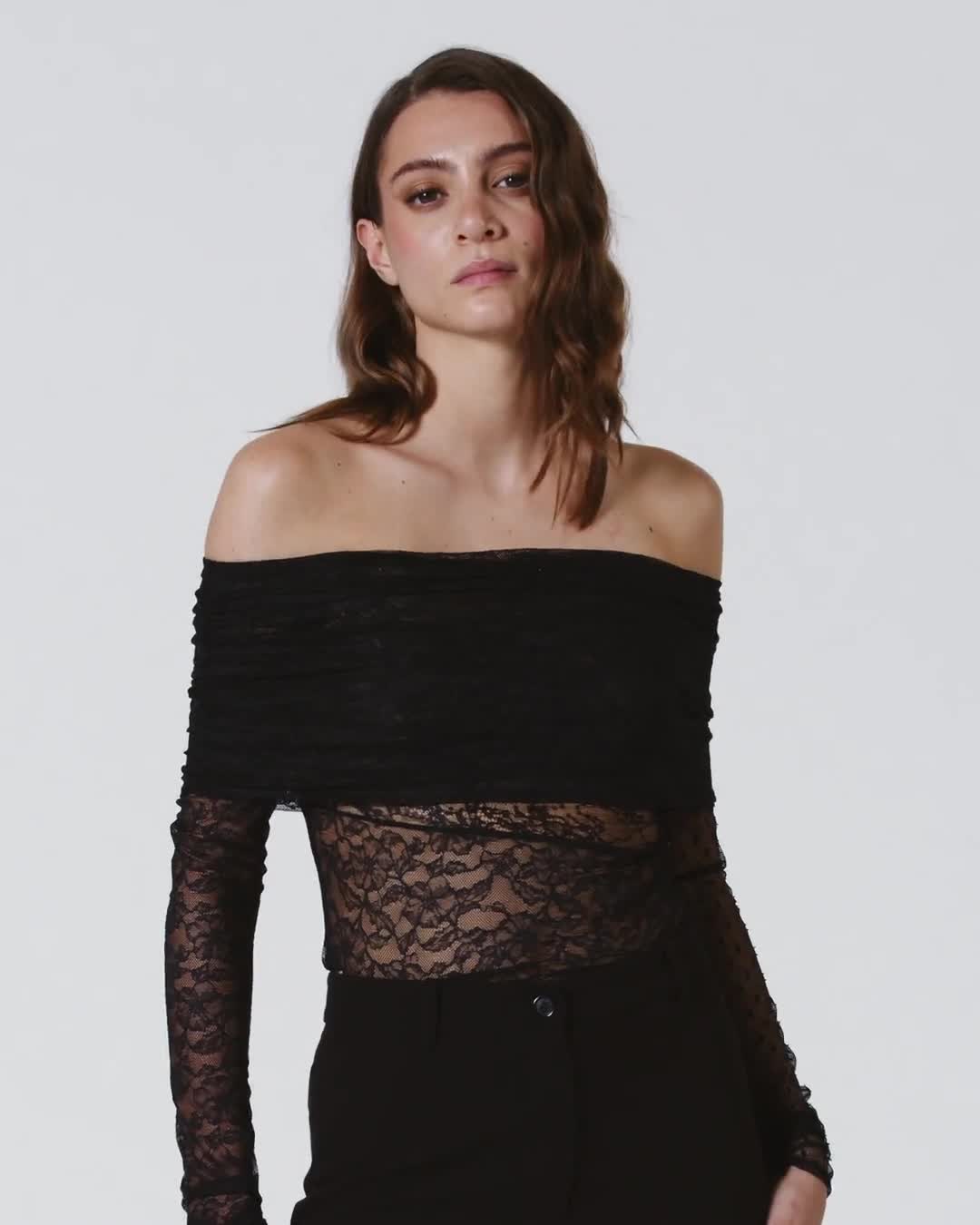 Patchwork-effect lace bodysuit sweater PINKO → Shop Online
