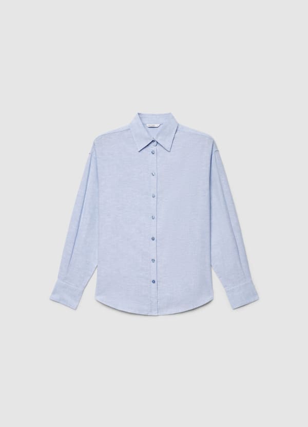Camicia basic a tinta unita misto lino