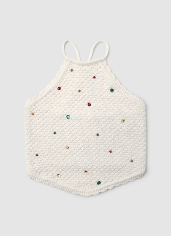 Top crochet con strass applicati