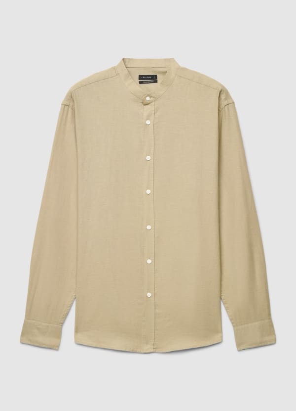 Camicia misto lino con colletto coreano