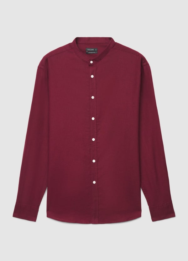 Camicia misto lino con colletto coreano