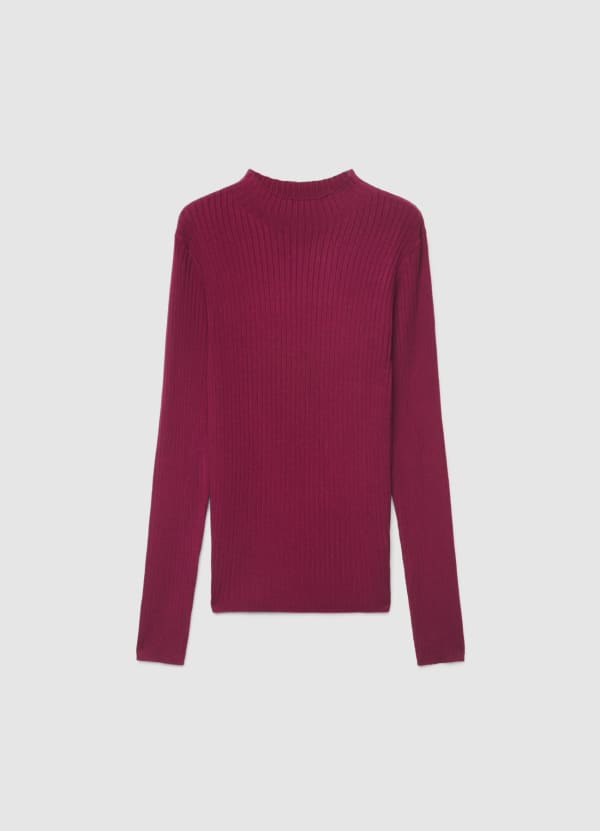 T-shirt a manica lunga a costine con collo alto