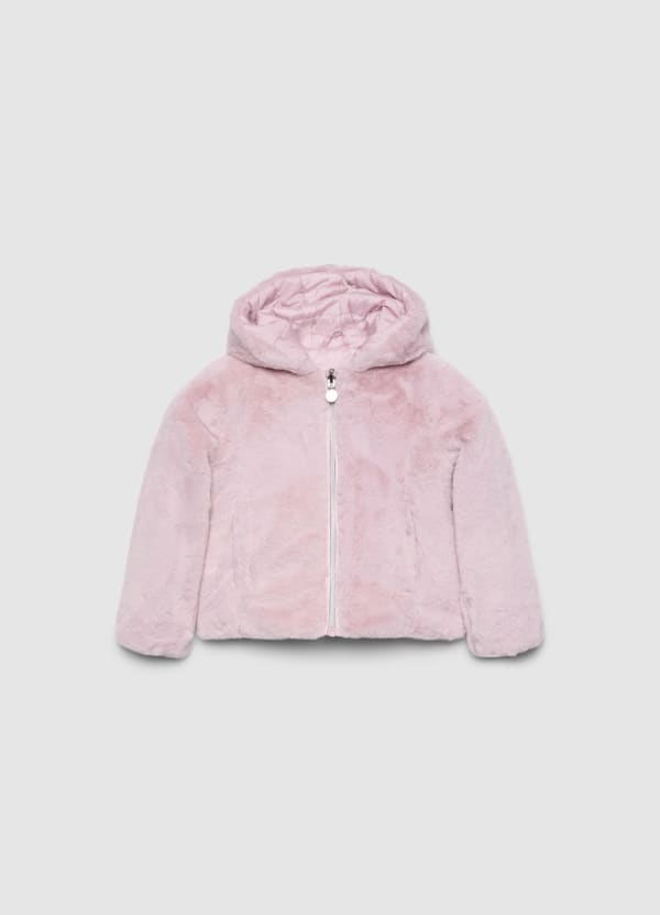 Giubbotto con cappuccio effetto peluche