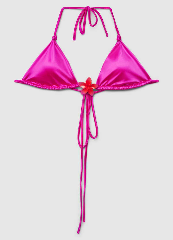 Reggiseno bikini triangolo con nodi e applicazione floreale