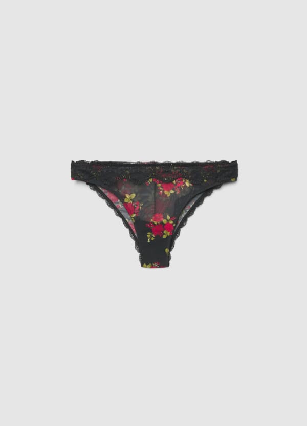 Slip brasiliana in mesh con stampa floreale