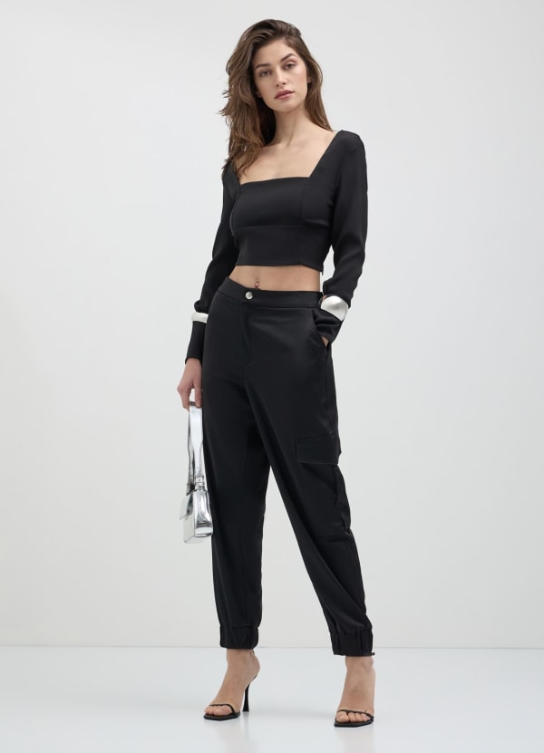 Pantalone cargo satinati