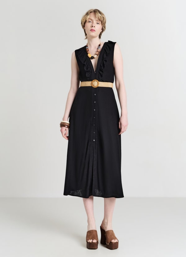 Abito chemisier con frill e cintura
