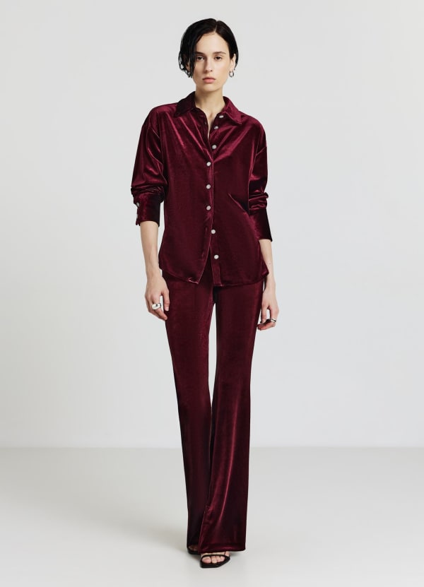 Camicia effetto velluto con bottoni gioiello