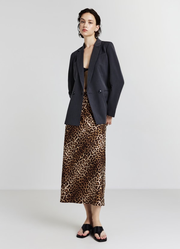 Gonna midi animalier simil satin