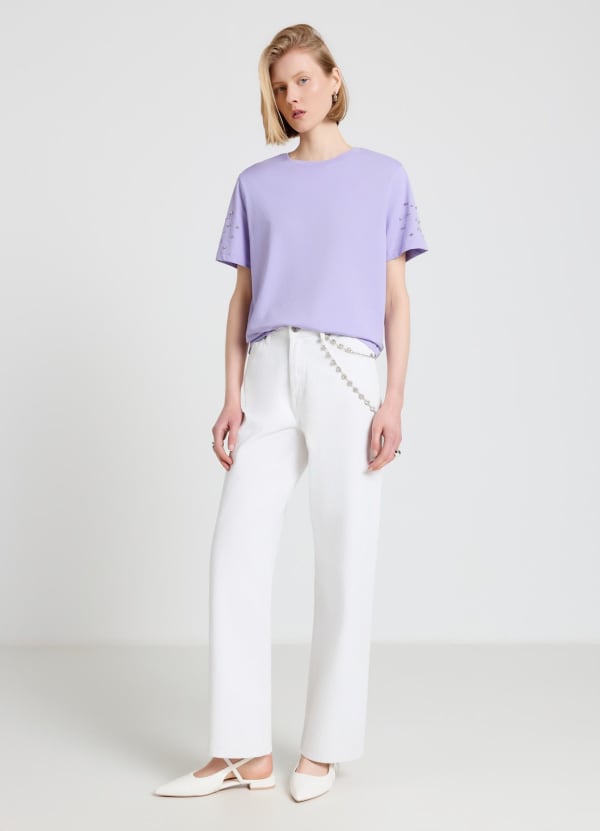 T-shirt con maniche strass
