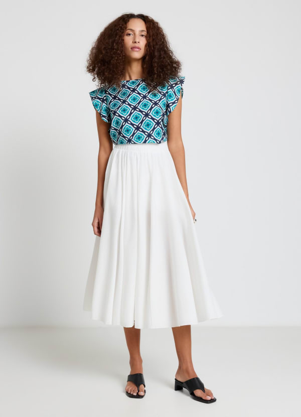 Blusa con stampa geometrica e maniche a rouche