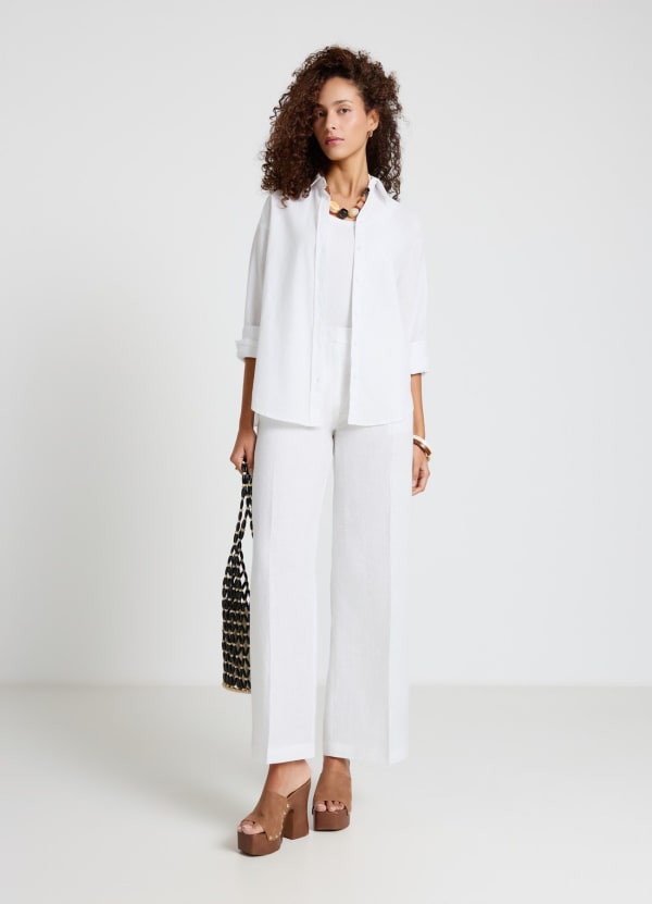 Camicia basic a tinta unita misto lino