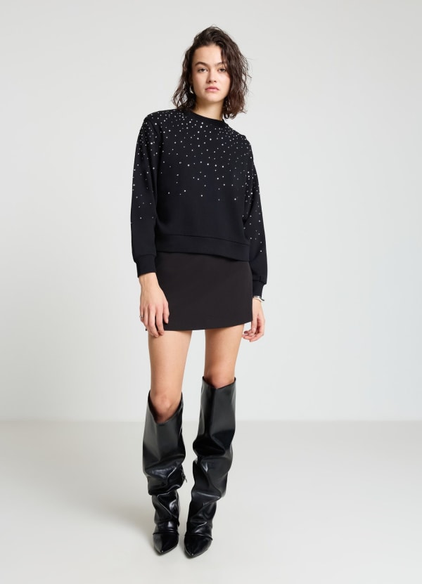 Felpa girocollo con strass