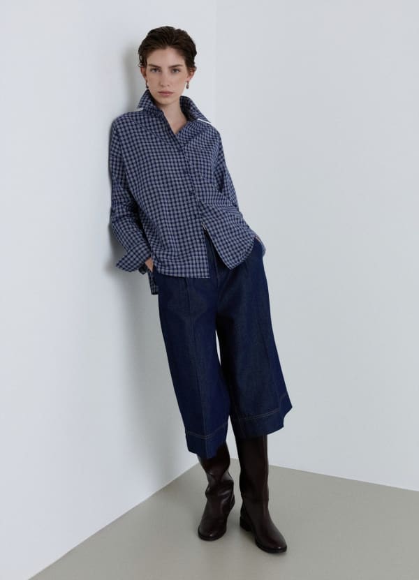 Camicia a quadri con taschino e colletto classico