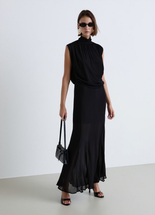 Gonna flare lunga in georgette tinta unita