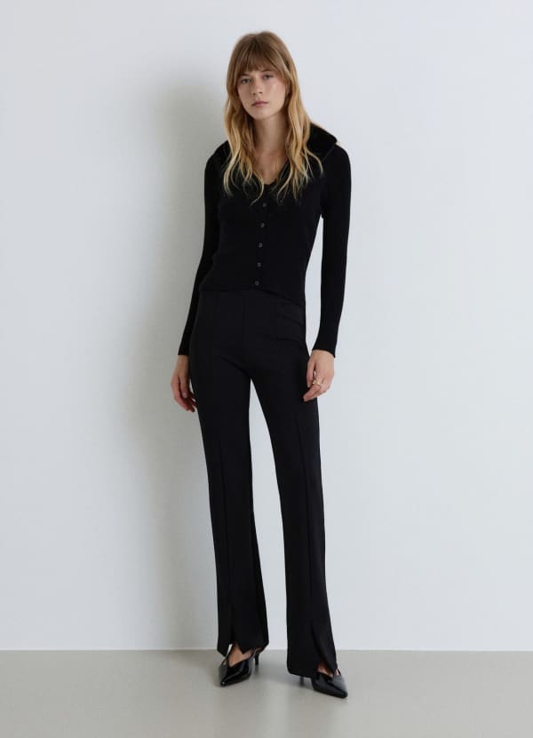 Cardigan a costine con collo effetto pelliccia