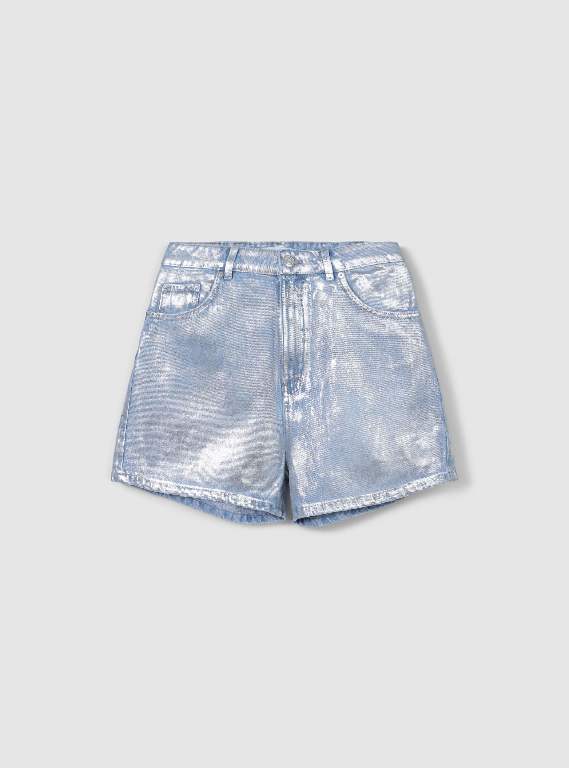 Bermuda vita alta denim tessuto spalmato