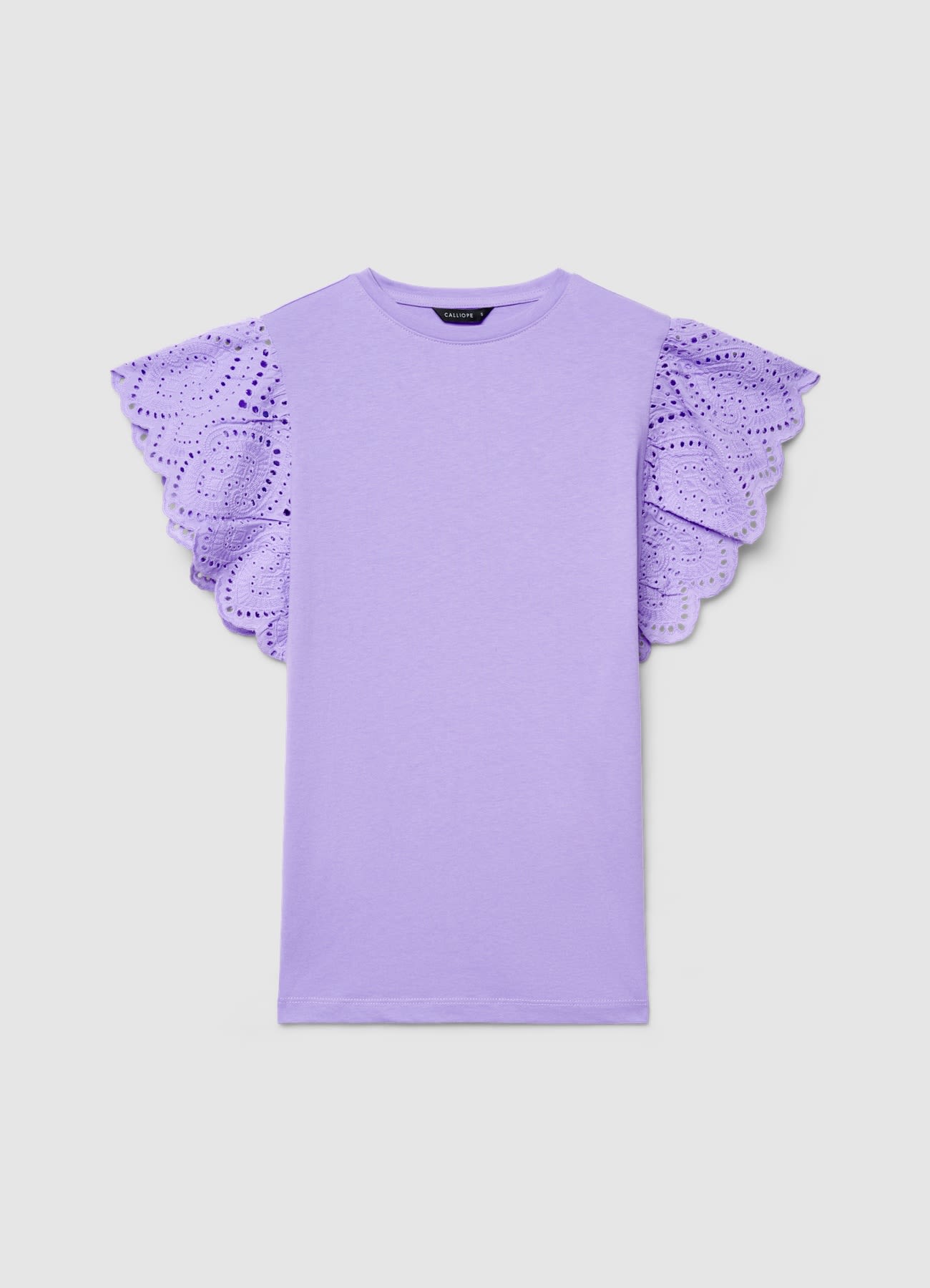 T-shirt con maniche a volant sangallo