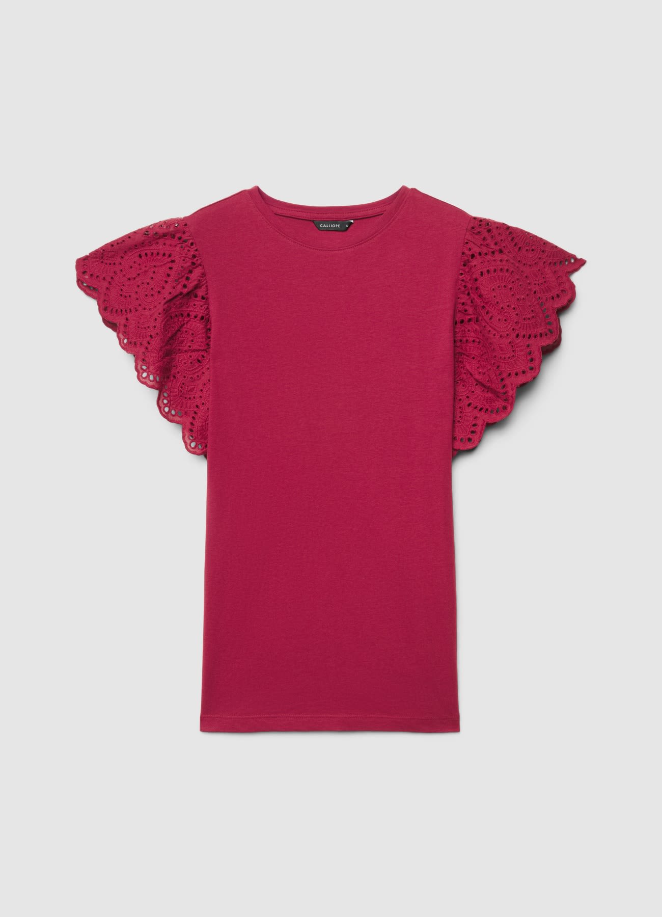 T-shirt con maniche a volant sangallo